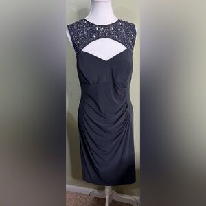 Cache dark gray keyhole open back sequins neckline Sleeveless Ruched Dress
